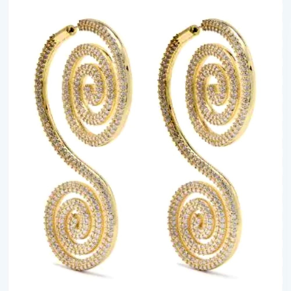 🌺🎉HP🎉🌺 NWT Cult Gaia Ramala Crystal-Embellished Gold Spiral Earrings - Picture 9 of 17